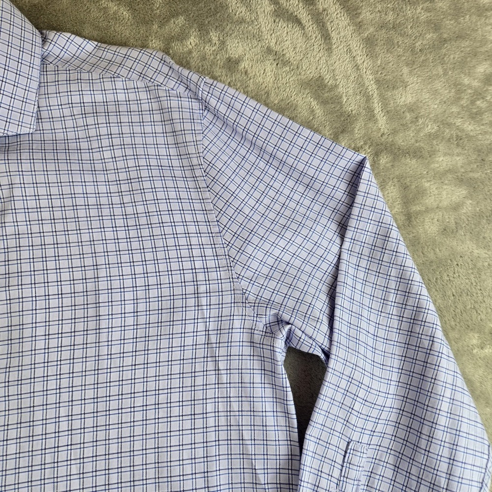 Michelsons London Short Mens Large Blue Checkered Long Sleeve Flip Cuff Career - Picture 7 of 11